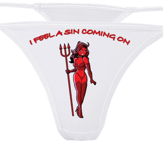 I FEEL a SIN COMING on sexy thong your choice of 5 colors fun and flirty great for panty game bachelorette party hen bridal shower cute fun