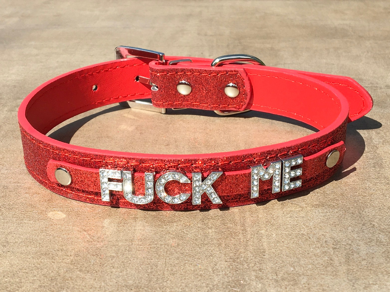 FUCK ME Rhinestone Choker Fuckme Sparkly Hot Red Leather