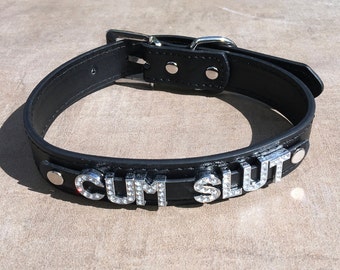 Cumslut - Rhinestone Submissive Collar - Hotwife Fetishwear - BDSM Collar - Choose Your Color