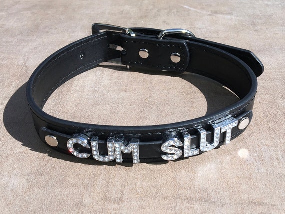 Cumslut - Rhinestone Submissive Collar - Hotwife Fetishwear - BDSM Collar - Choose Your Color