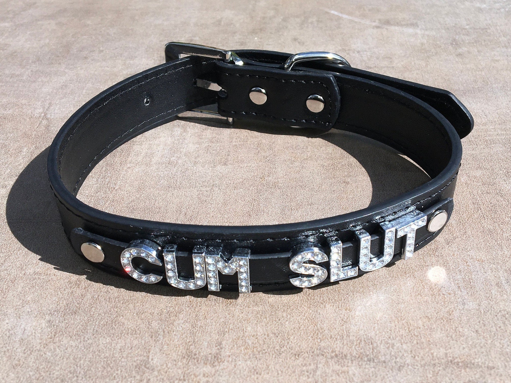 Cumslut Rhinestone Submissive Collar Hotwife Fetishwear