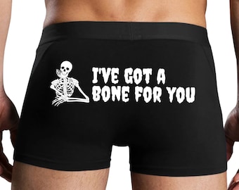 Knaughty Knickers Halloween Ich habe einen Knochen für Sie Skeleton Flirty Outfit Kostüm Mens Black Trunk Boxer Briefs