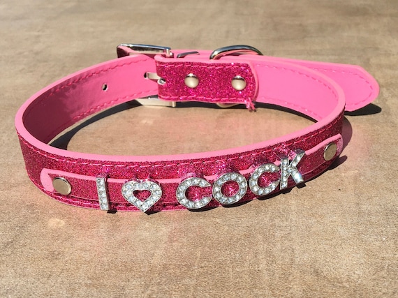 I LOVE COCK rhinestone choker I Heart Dick Sparkly Fuchsia Pink vegan leather collar daddy's little slut ddlg hotwife shared owned Cum Slut