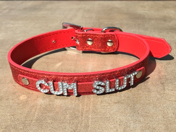 Cumslut - Rhinestone Submissive Collar - Hotwife Fetishwear - BDSM Collar - Choose Your Color