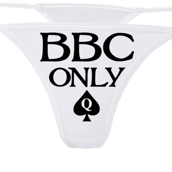 BBC ONLY Queen of Spades QofS logo on white thong lovers owned slave panty sexy funny rude slutty slut collar collared hotwife hot wife