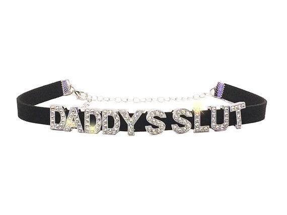 DADDYS SLUT Fuck Toy sexy choker necklace for owned hotwife slut shared slutty hot wife sparkly rhinestone collar necklace ddlg cglg bdsm