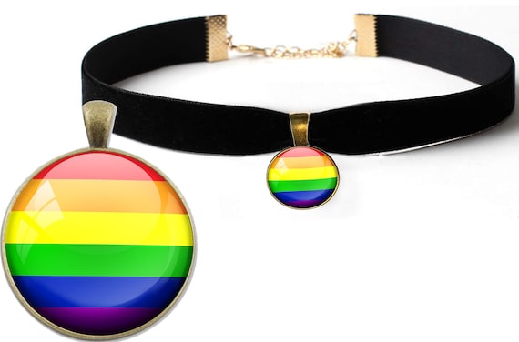 LGB LGBTQ PRIDE Flag Glass Cabochon Choker Necklace Collar Gay Lesbian Pride Trans Flag Owned Submissive