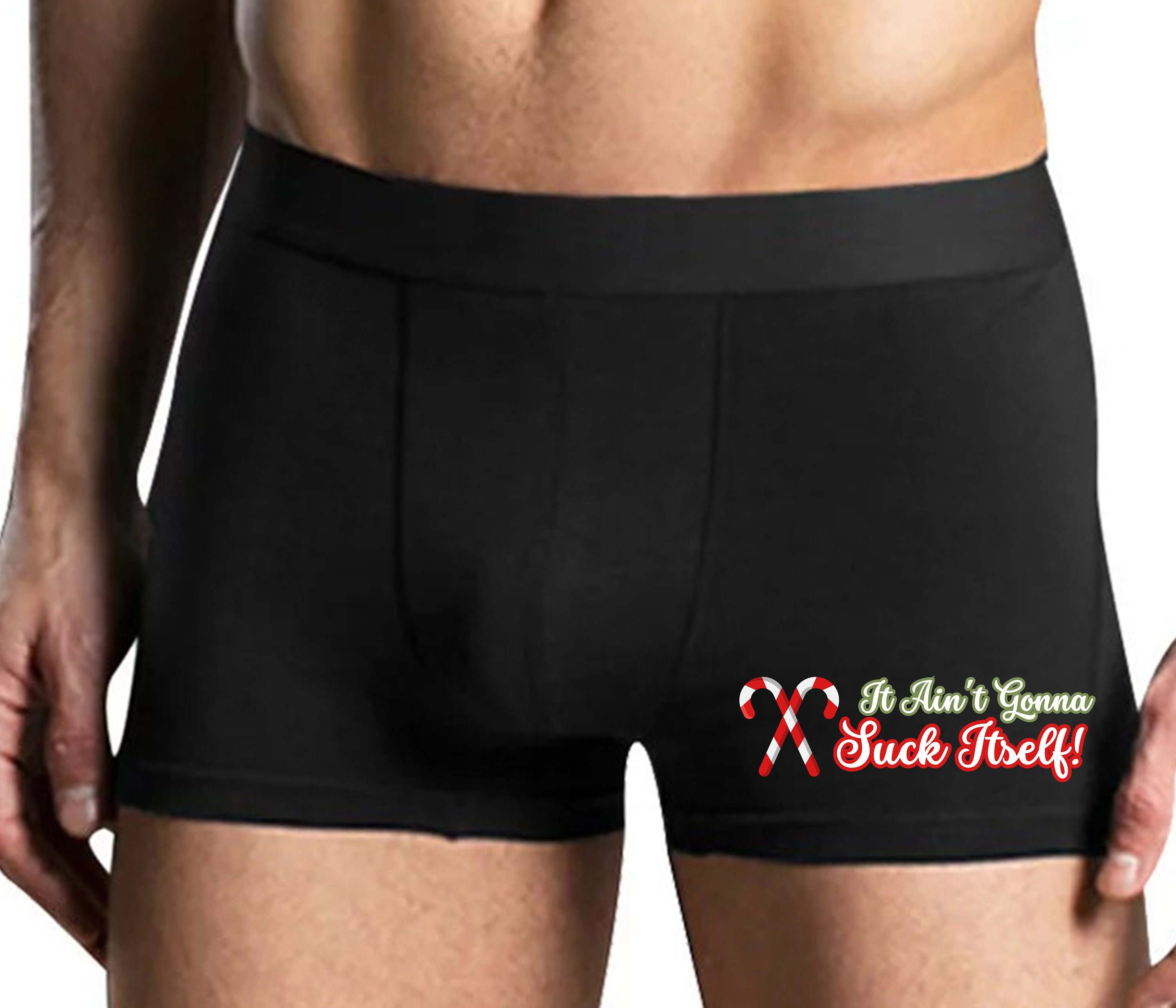 Knaughty Knickers It Ain't Gonna Suck Itself Candy Cane Funny Christmas  Mens Black or Red Boxer Briefs Trunks 
