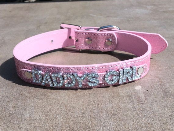 DADDYS GIRL rhinestone choker sparkly pink vegan leather bdsm collar for daddy's little cumslut ddlg hotwife shared owned bondage Cum Slut