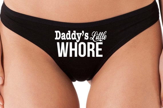 DADDY'S LITTLE WHORE flirty ddlg cgl black cotton thong panties underwear kitten slutty side hotwife bdsm choice of colors shared slut