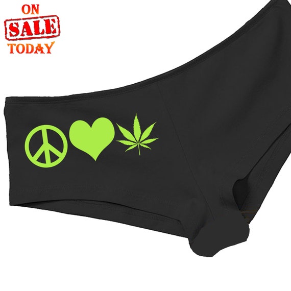 PEACE LOVE WEED Marijuana leaf pot 420 dope boyshort Bella new panties 11 panty color choices 12 for logo sexy funny boy short underwear