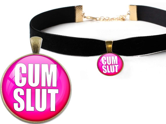 Bold pink and white CUM SLUT sexy CUMSLUT choker necklace for daddys little princess baby girl slut collar ddlg cglg bdsm hotwife vixen