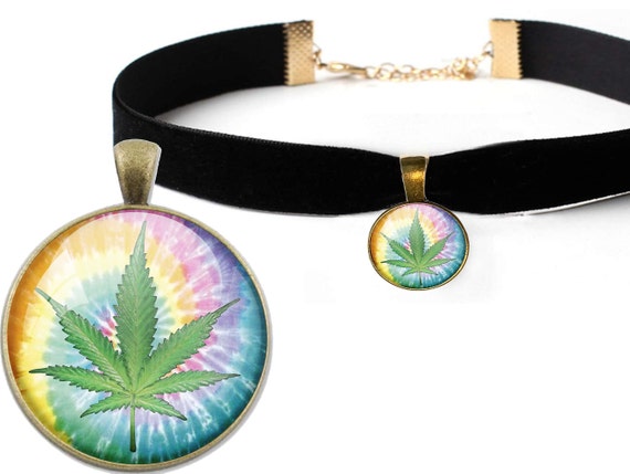 Cool hippy stoner Tie Dye Marijuana Leaf choker necklace pot collar ganja bud sluts roll your weed on it 420 dab blunt sesh hit it chicks