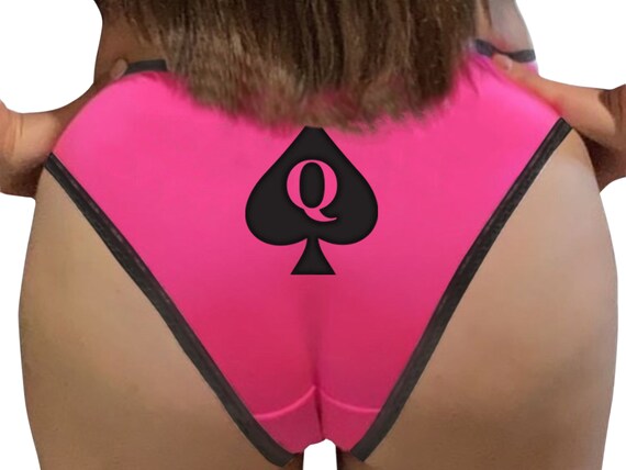 QUEEN Of SPADES Logo Pink Bikini Panties lace trim Slut for BBC Hotwife owned slave panty sexy slutty QoS collared interacial swing cuck