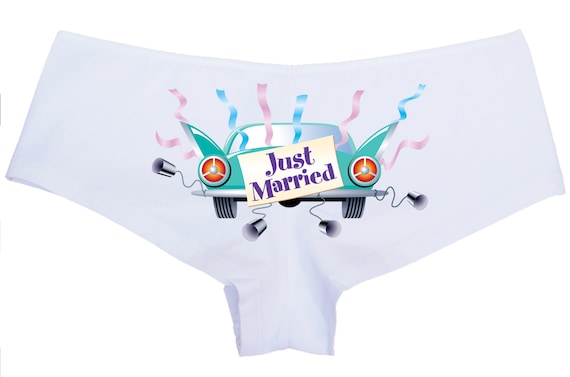 JUST MARRIED with classic CAR cute boyshort style panties great for honeymoon bachelorette gift hen party bride new wifey the panty game