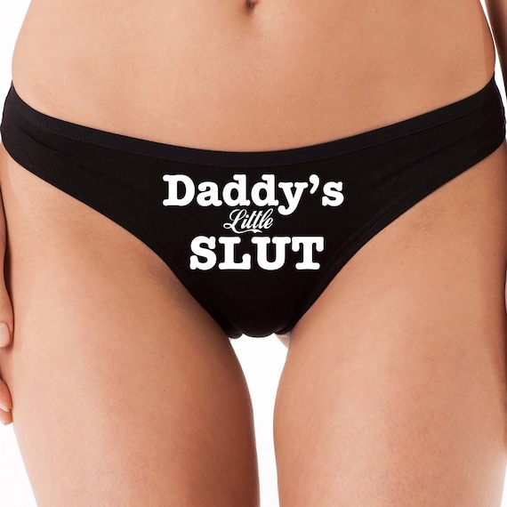 DADDY'S LITTLE SLUT flirty ddlg cgl black cotton thong panties underwear kitten show your slutty side hotwife bdsm choice of colors shared