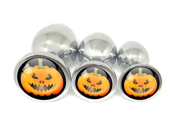 Spooky Pumpkin Face Butt Plug — Jack-o-Lantern Metal Butt Plug — Sexy Pumpkin — Choose Your Size or Set of 3 Anal Plugs