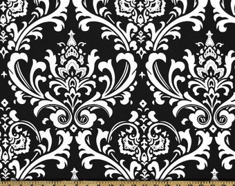 Black and white damask curtains.
