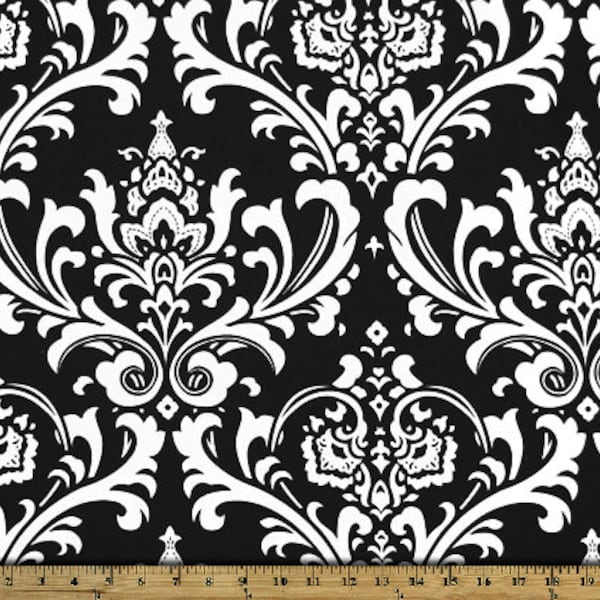 Black and white damask curtains.