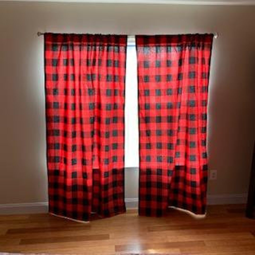 Christmas Curtains, Black and Red Buffalo Check Curtains, Etsy