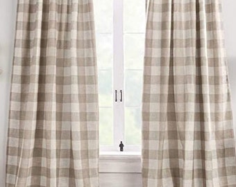 SALE! ecru buffalo plaid curtains