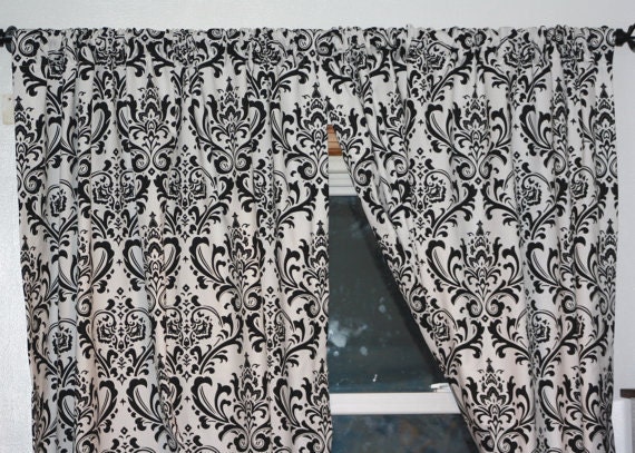 Black And White Damask Curtains Etsy