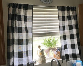 Cafe Curtains! Black and white Buffalo check. Kitchen curtains, Bathroom curtains