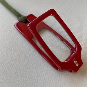 Folding Readers on Necklace Magnifying Pendant Unique Stylish Slimline Red