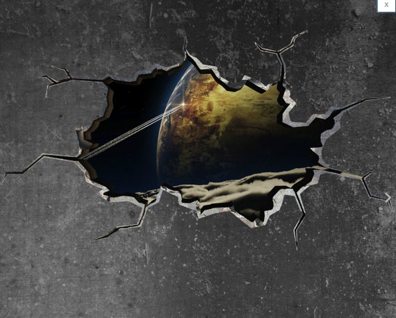 space planet galaxy cracked wall sticker stars mural decal | etsy
