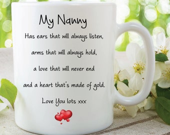 Nanny Mug Love You Lots Heart Of Gold Always Listens Gifts For Her Birthday Gift Christmas Present Quote Mugs Cups Nana Grandma WSDMUG582