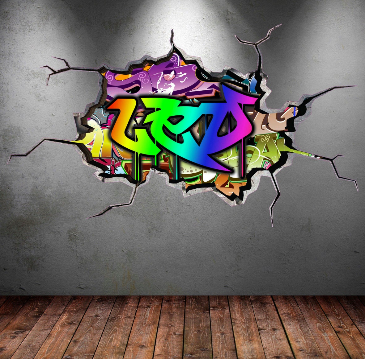 Personnalisé Graffiti prénom sticker fissuré mur 3D vinyle mur Etsy