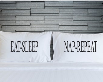 Pillowcases Eat Sleep Nap Repeat Novelty Kids Teenagers Printed Gift Bedroom Bedding Gift Idea Pillow Case WSD760
