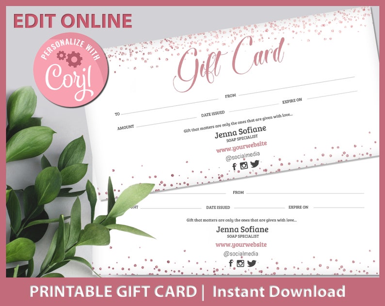 Rose Gold Gift Certificate Business Gift Card Gift Card Template Gift Card Printable Gift Card Or Free Gift Card Thank You Cards Paper Party Supplies Kromasol Com