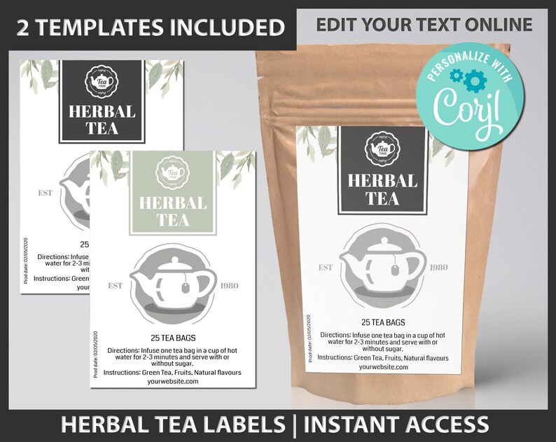 Printable Herbal Tea Labels Editable Tea packaging Business Etsy