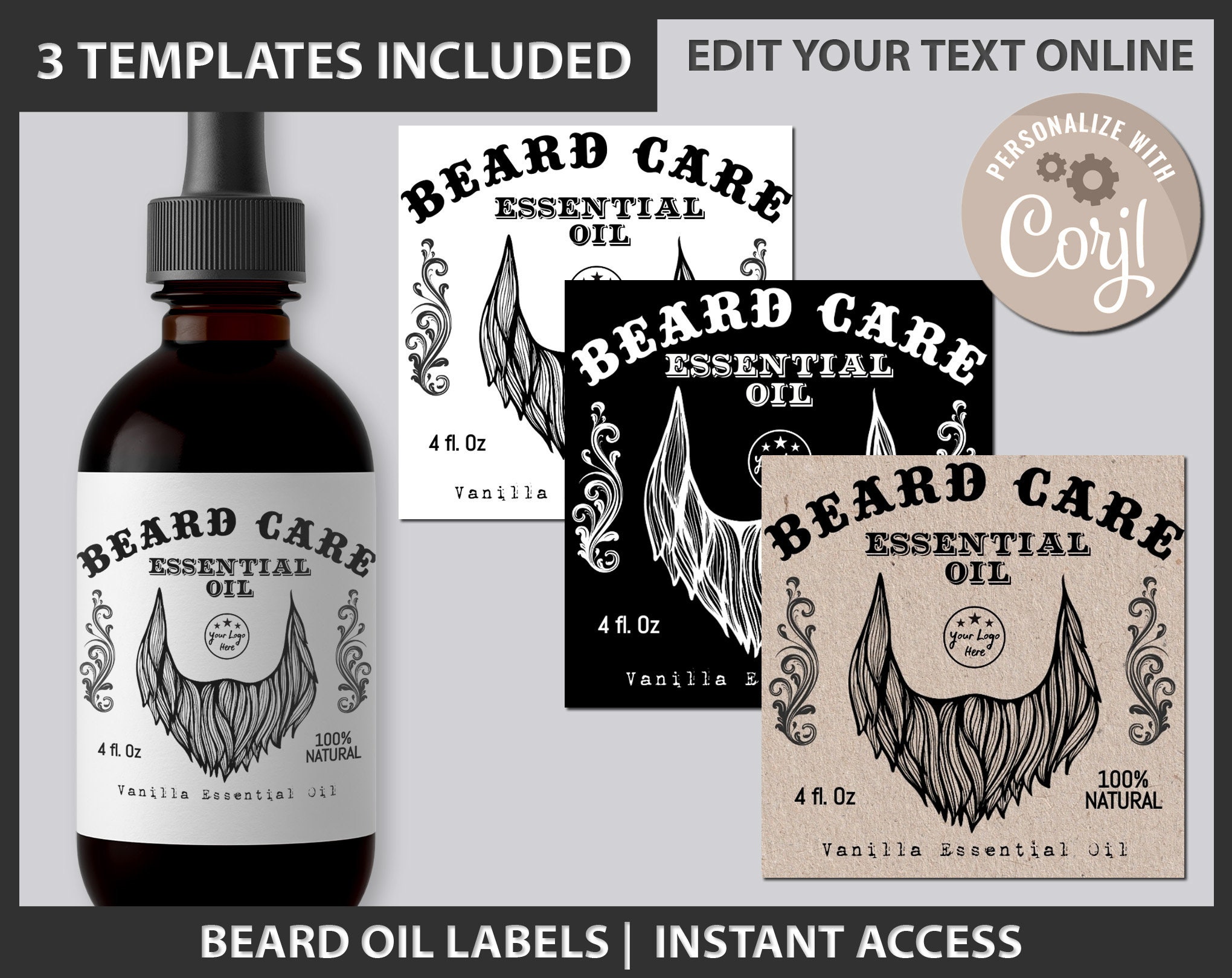 Beard Oil label Customizable label Beauty branding Beauty | Etsy