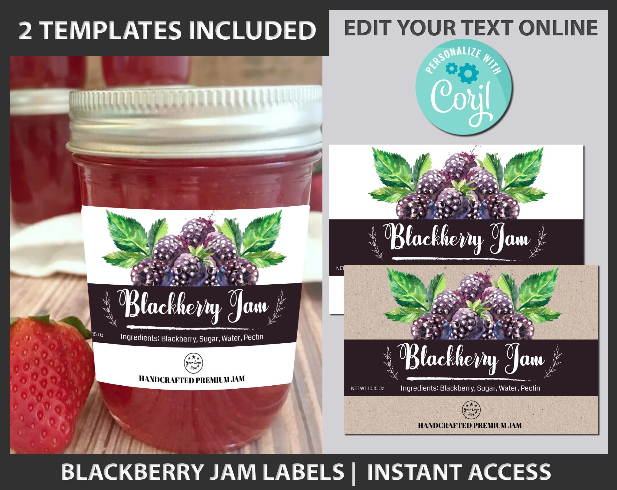 custom blackberry jam labels watercolor blackberry canning etsy