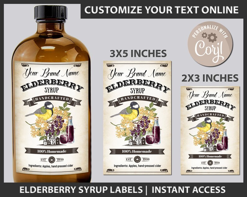 Custom Elderberry and Elderflower Label Syrup Wine Vintage | Etsy
