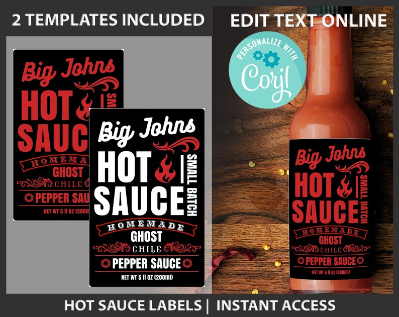 Hot Sauce Label Printable Editable Text Label Homemade Etsy