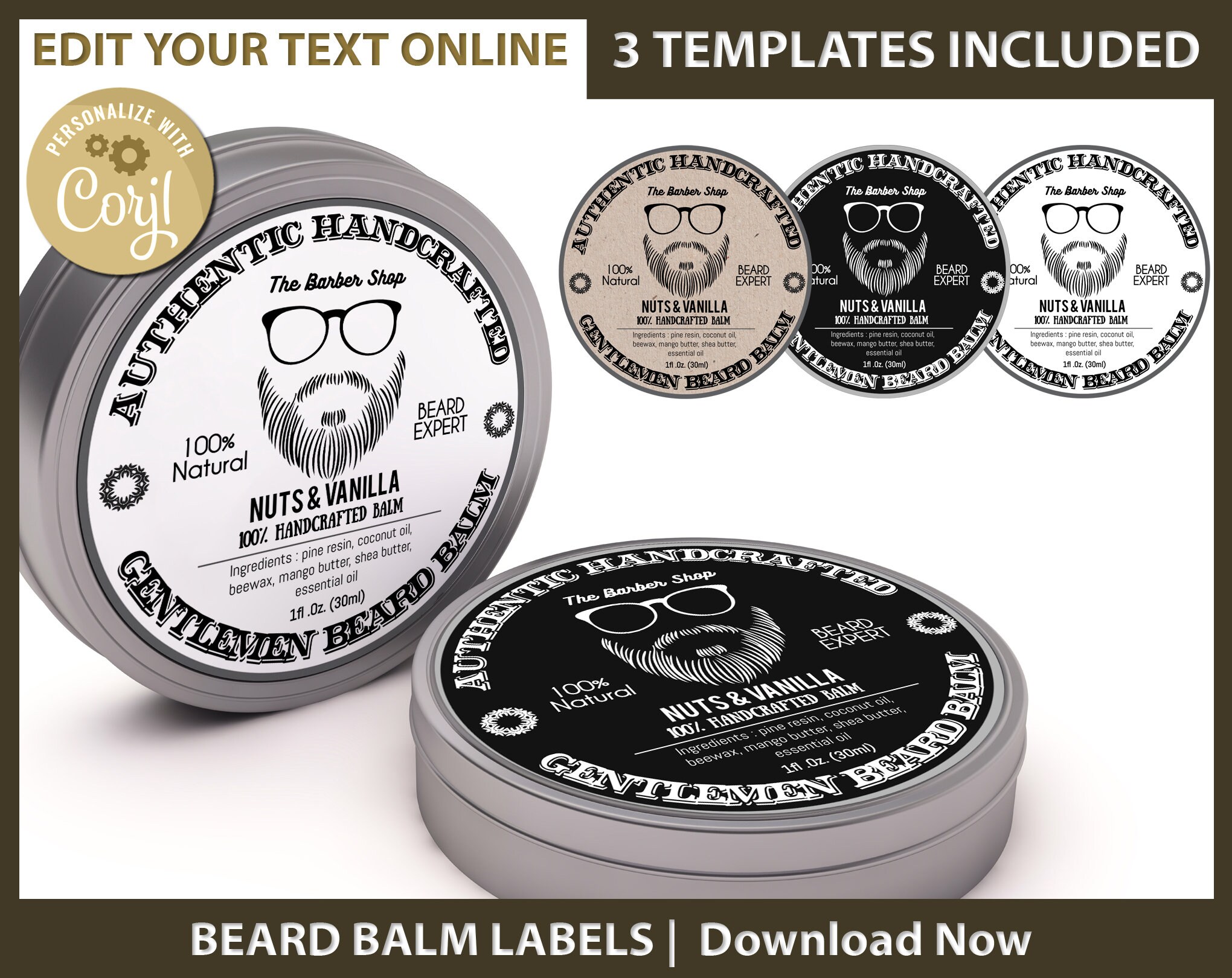 Editable Beard Balm Label Essential Oils Printable Beard Etsy