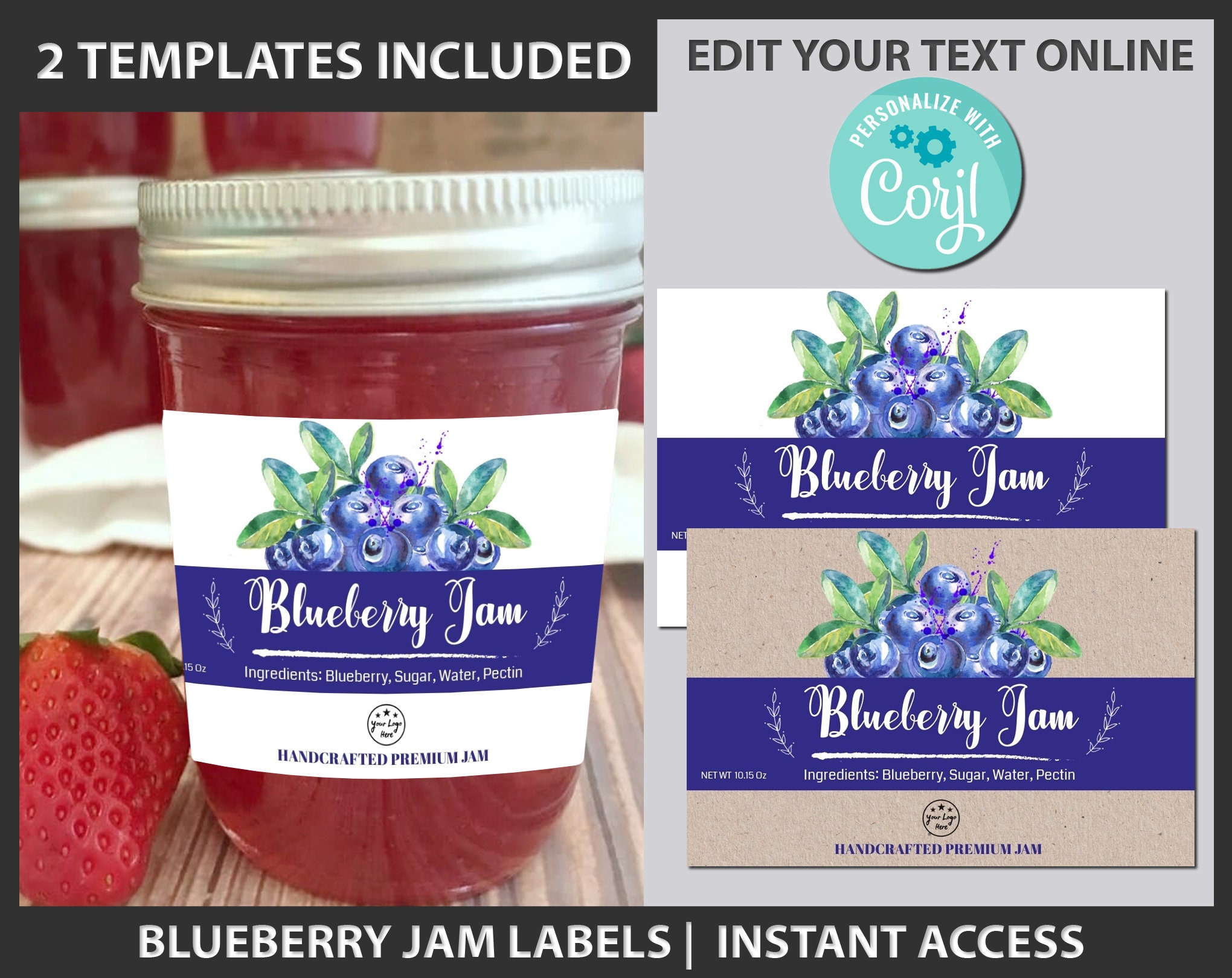 Blueberry Jam Labels Watercolor Blueberry Canning Jar Label Etsy