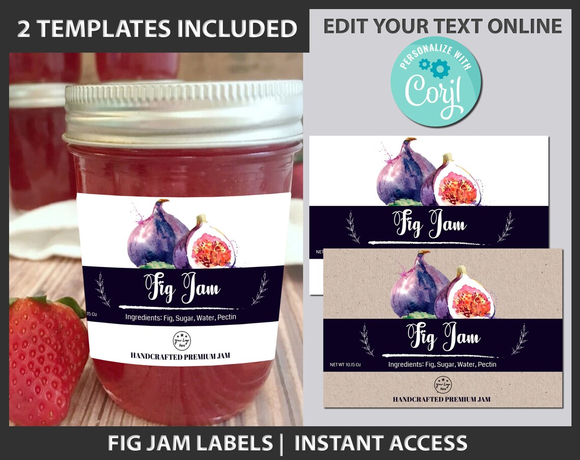 Custom Fig Jam Labels Watercolor Fig Canning Jar Label Etsy