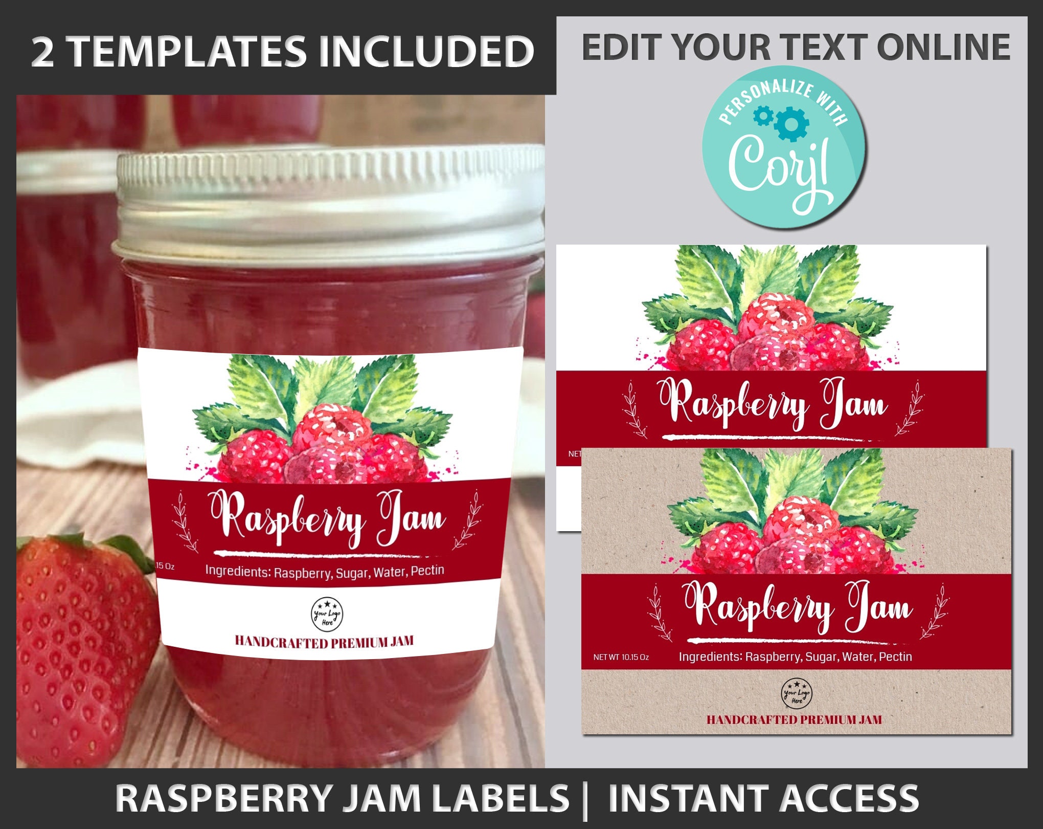 Raspberry Jam Label Watercolor Raspberry Canning Jar Label Etsy