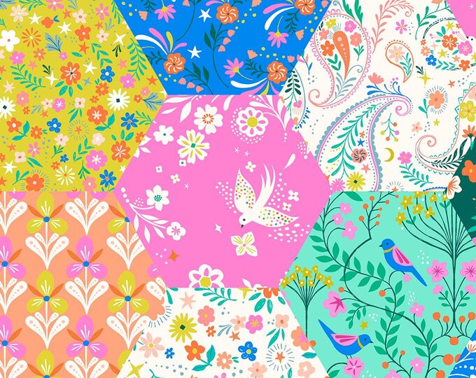 Songbird Fabric Bird Fabric SONG2419 Patchwork Birds and Floral Spring ...