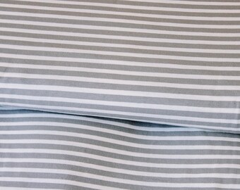 Organic Cotton Lycra Knit Jersey Fabric CLEARANCE Light grey and white yarn dyed stripes