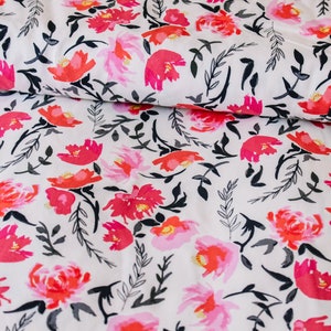 Pink and rose Floral knit fabric, jersey spandex, floral knit, agf, knit fabric, floral fabric, floral apparel fabric, floral baby