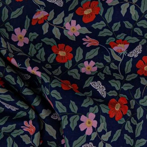 Navy Floral Primrose Quilting Fabric Cotton and Steel Rifle Paper Co Fabric RP402-NA1 Strawberry Fields - Primrose - Navy Fabric