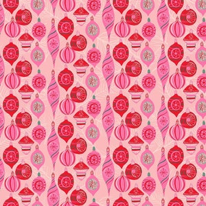Merry Kitschmas 90673-21 Vintage ornaments fabric Figo Fabrics Holiday Christmas pink ornaments fabric Christmas holiday tradition