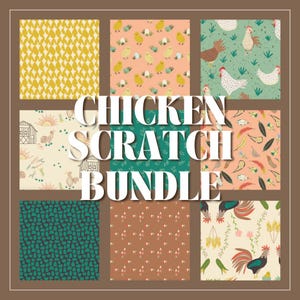 Puede incluir: Un conjunto de nueve patrones digitales sin costuras que presentan pollos, gallos, huevos y elementos de temática agrícola. Los patrones están en una variedad de colores, incluyendo amarillo, verde, azul, marrón y rosa. Los patrones son perfectos para crear proyectos de estilo granja, como telas, papel tapiz y papel de regalo.