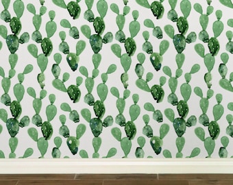 Watercolor Cactus Peel and Stick Wallpaper Cacti removable wallpaper rolls baby nursery arizona baby cactus wall art reusable wallpaper