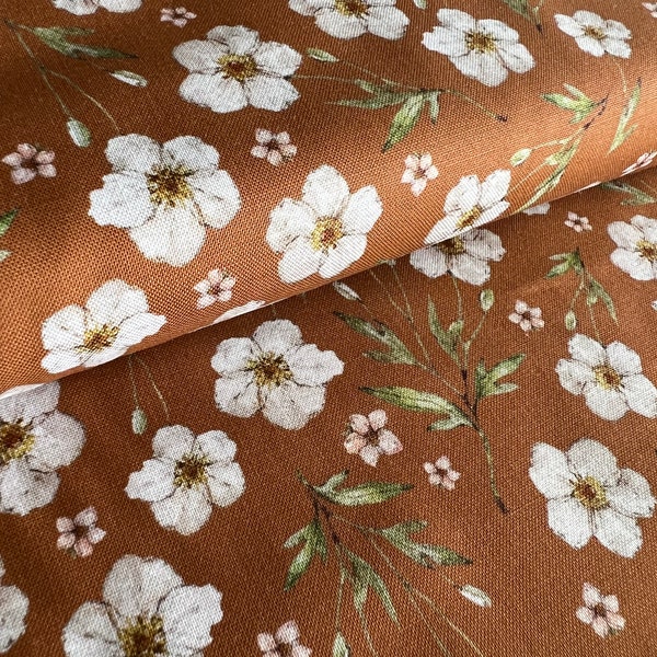 Heavenly Hedgerow 90585-50 floral fabric figo fabric dainty flowers on rust floral rust and copper fabric